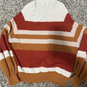 Umgee Cream, Rust, and Tan Striped Sweater